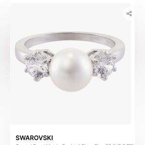 Swarovski Silver Pearl Ring with Clear Crystal Accents - White